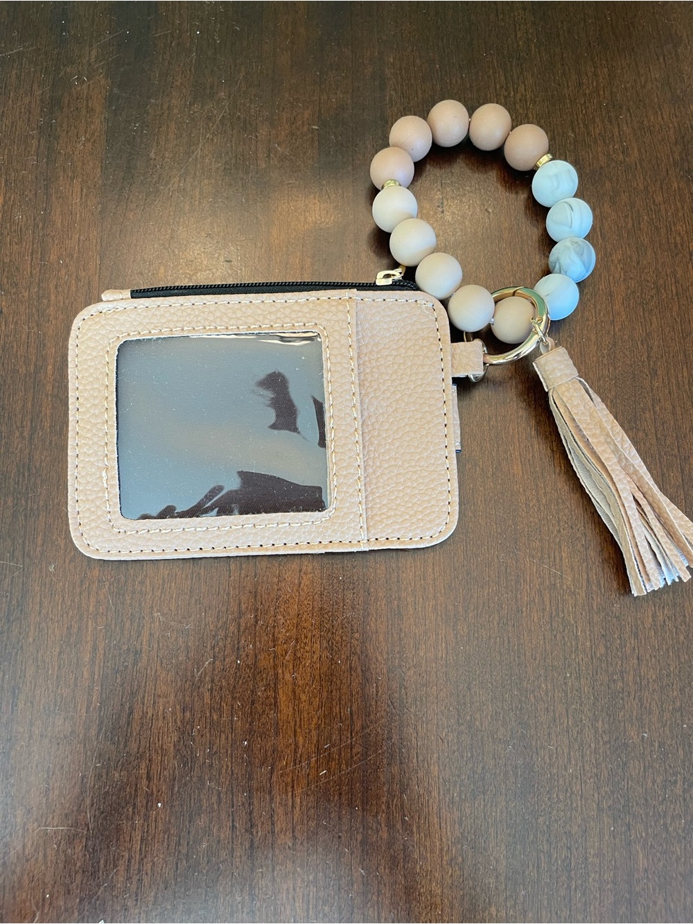 NWOT Beaded Tassel Card Wallet Keychain - Tan - Picture 6 of 6